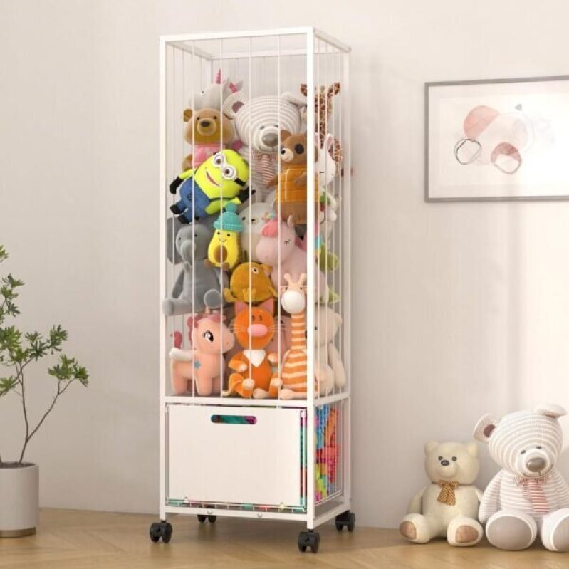 BUKFEN Metal Stuffed Animal Storage Toy Organizer - Large Capacity, White