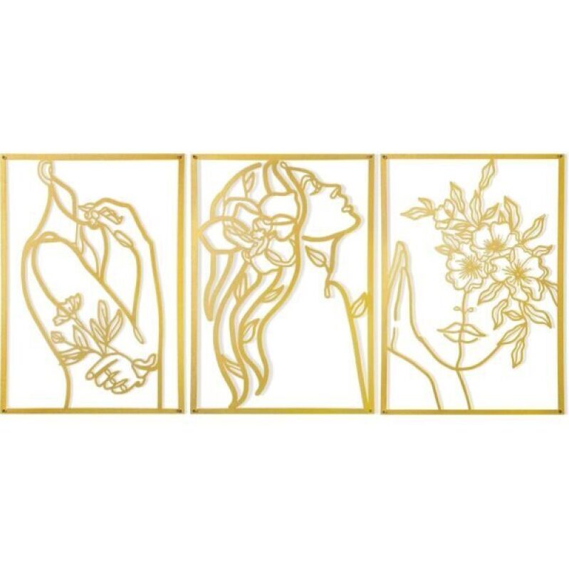 Elegant Gold Wall Decor Set for Bedroom - Modern Female Line Art
