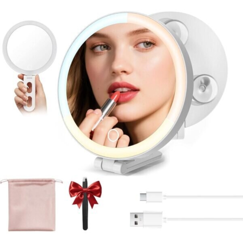 40% Off - Travel Makeup Mirror with Lights, 10X Magnifying Mirror, 4-in-1