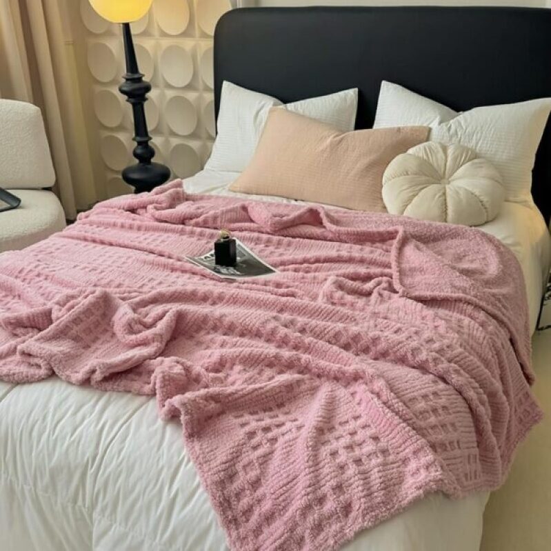 Pink Waffle Weave Throw Blanket - Soft, Light, and Cozy for Any Season