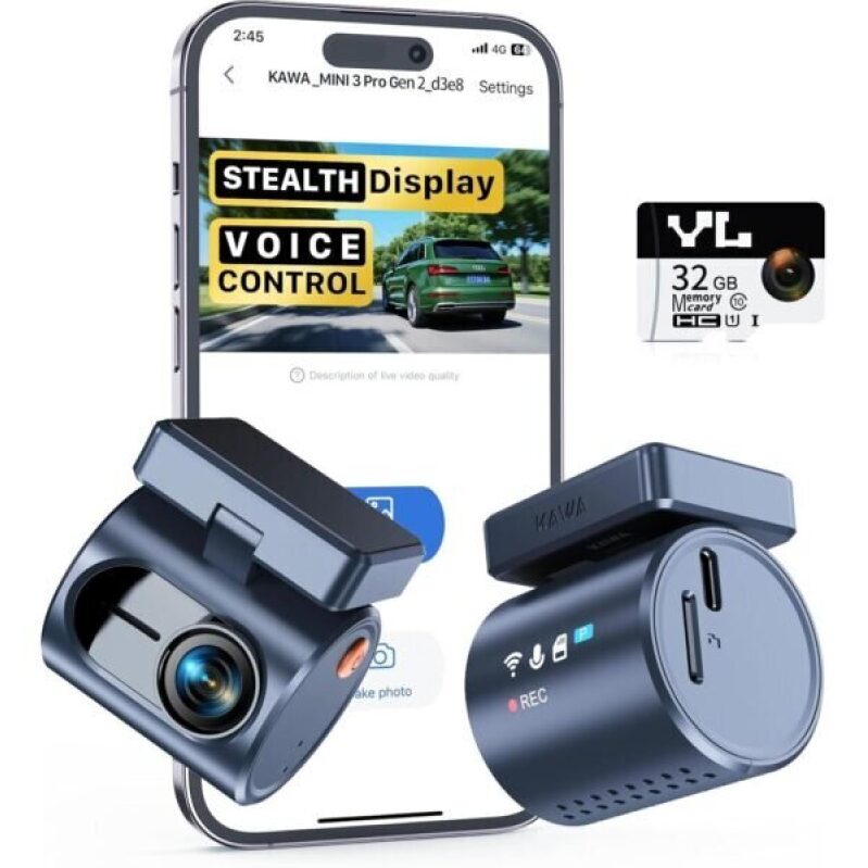Affordable KAWA 2K Dash Cam with Voice Control and Stealth Display