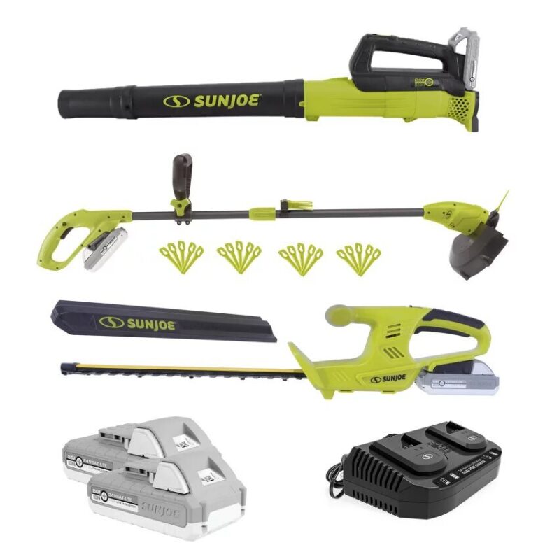 Sun Joe 24V Cordless 3-Tool Garden Combo Kit - Hedger, Trimmer & Blower