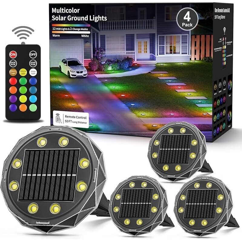 4-Pack Solar Ground Lights with Remote Control - Bright, Energy-Efficient Outdoor Lighting