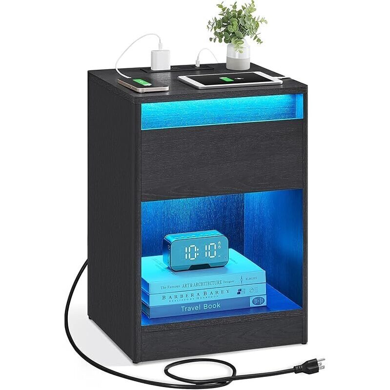 Vasagle LED Nightstand with Charging Station - Perfect Nighttime Companion