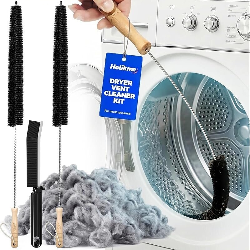 Efficient 3-Piece Dryer Vent Cleaner Kit by Holikme - Prevent Fires, Boost Dryer Performance