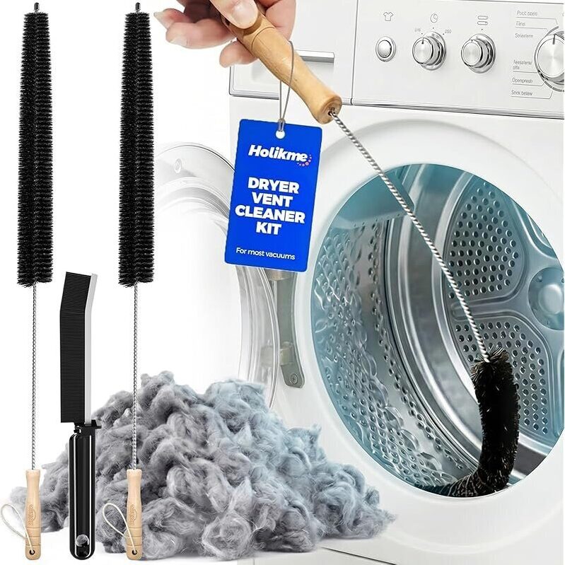 Efficient 3-Piece Dryer Vent Cleaner Kit by Holikme - Prevent Fires, Boost Dryer Performance