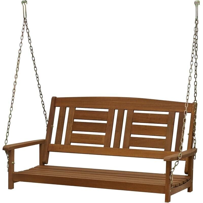 Furinno Tioman Hardwood 4ft 2 Seater Porch Swing w/Hanging Chains - Ideal for Backyard Relaxation
