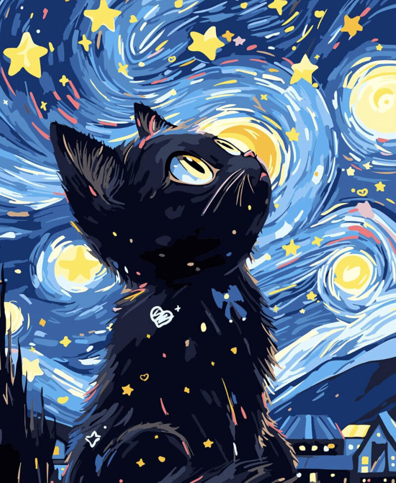 Affordable Digital Painting Kit: Starry Night Cat