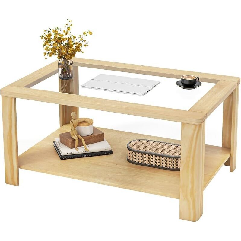 Sleek Tangkula 2-Tier Coffee Table with Tempered Glass Top