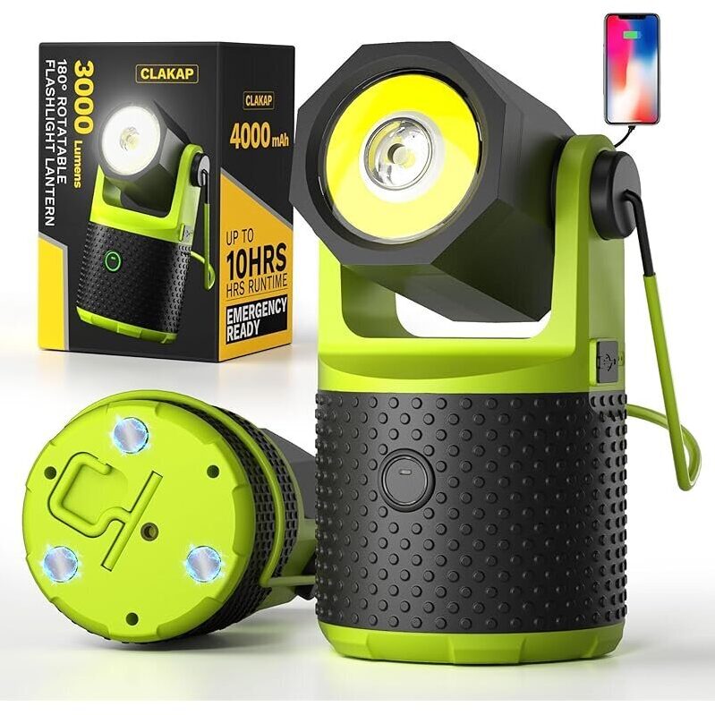 Clakap 3000 Lumens Rechargeable LED Camping Lantern - 180 Degree Rotatable
