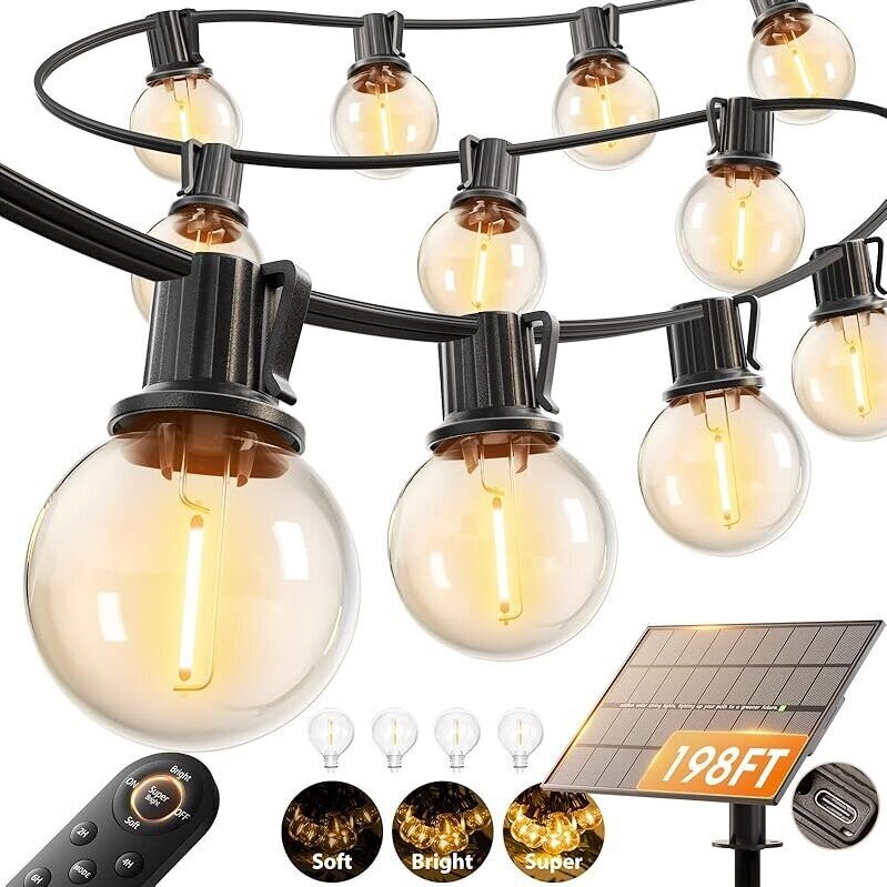 Addlon 198ft Solar String Lights with 60+4 LED Shatterproof Bulbs