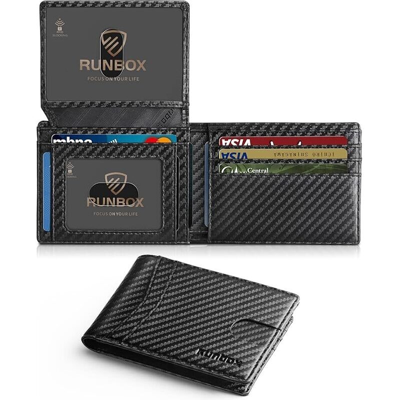 RUNBOX RFID Blocking Wallet for Men - Slim Leather Bifold with Gift Box
