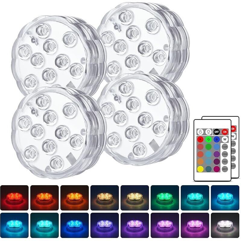 4-Pack LED Pool Lights with Remote - 16 Colors, 4 Modes
