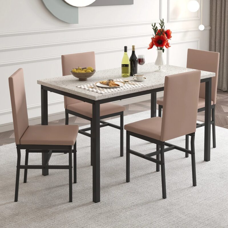 Sesslife Wood Dine Table with 4 Velvet Chairs - Stylish Dining Set for 4