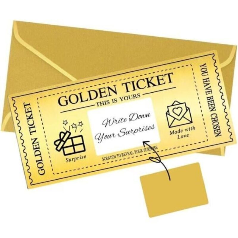 Golden Ticket with Envelopes, Scratch off Card Surprise Gift Reveal - Perfect for Special Occasions