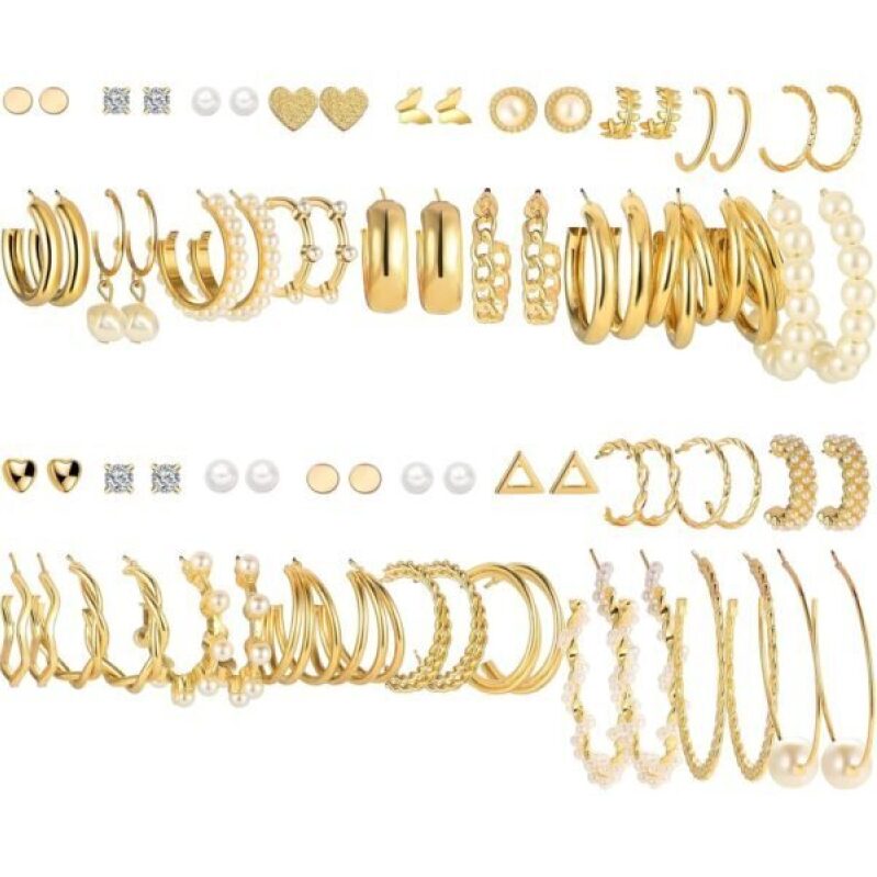 36 Pairs Gold Earrings Set for Women - Fashion Pearl Chain Link Stud Dangle Earrings