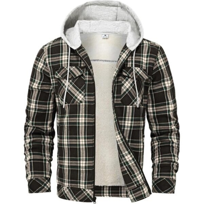 Men’s Flannel Plaid Hooded Jacket with Sherpa Lining - 79% Discount