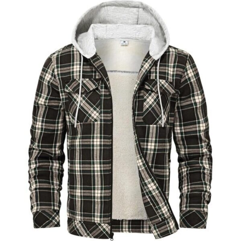 Men’s Flannel Plaid Hooded Jacket with Sherpa Lining - 79% Discount