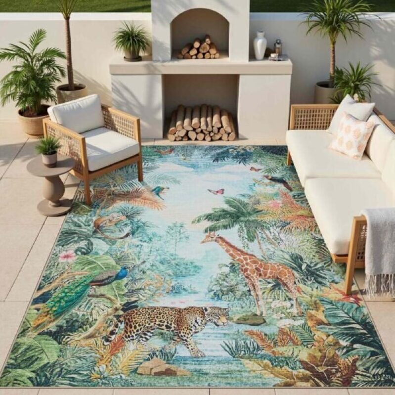 Modern Animal Print Jute Rug - 5x7 ft Washable Outdoor Patio Rug