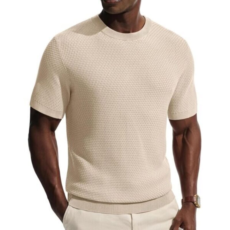 PJ PAUL JONES Mens Casual Knit Short Sleeve Textured Tee Shirts for Summer Spring Autumn -50% Discount