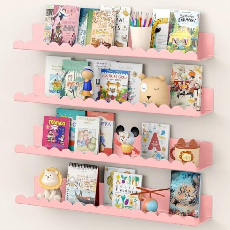 Gattlukd Floating Shelves for Wall, 23 Inch Metal Nursery Book Shelves 4 Pack, Wall Mounted Book Shelf for Kids Room, Bedroom, Bathroom, Playroom Decor (Pink) -50% off