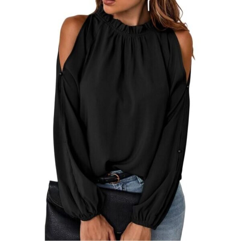 Elegant Black Cold Shoulder Blouse - Perfect for Office Wear