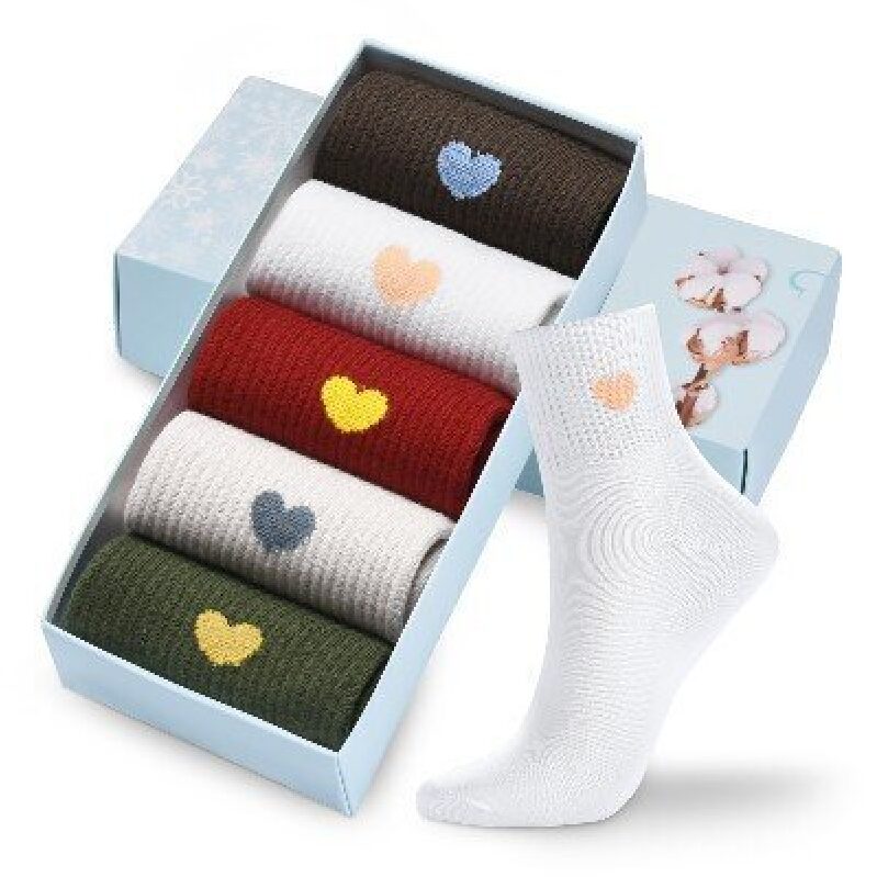 Heart-Themed Cotton Socks Set for Women - 5 Pairs