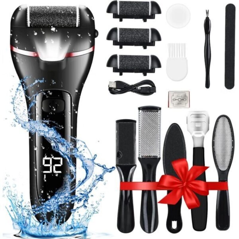 Electric Foot File Kit: 16-Piece Set with 3 Heads, Dual Speed, Waterproof