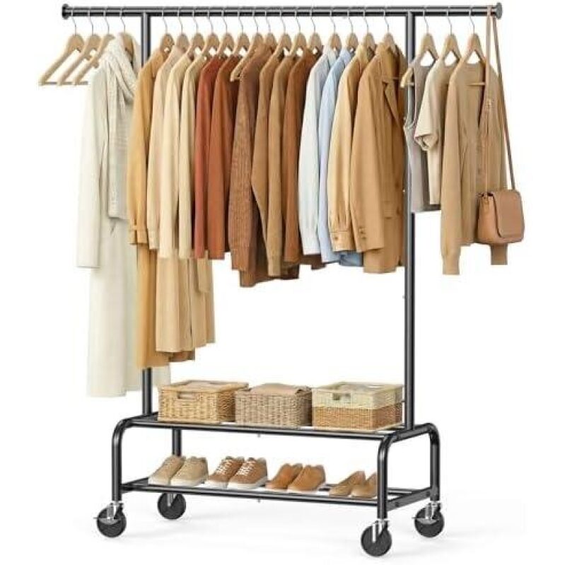 Versatile Double-Deck Rolling Garment Rack with Wheels - 40% Discount