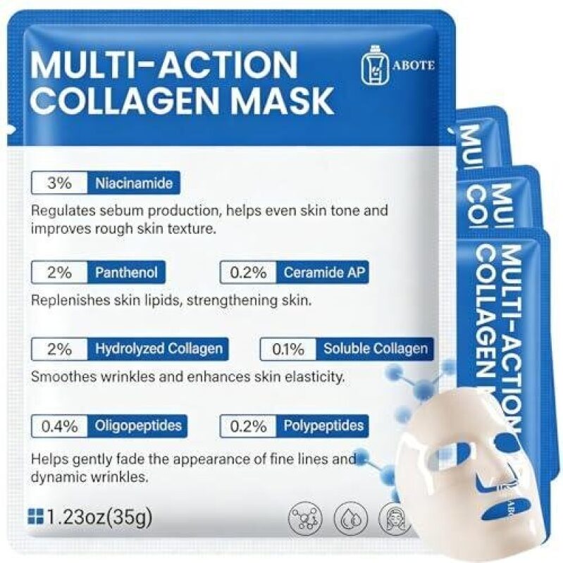ABOTE Collagen Facial Sheet Mask – Overnight Jelly Gel Transforming from White to Transparent for Glass Glow Skin 50%OFF