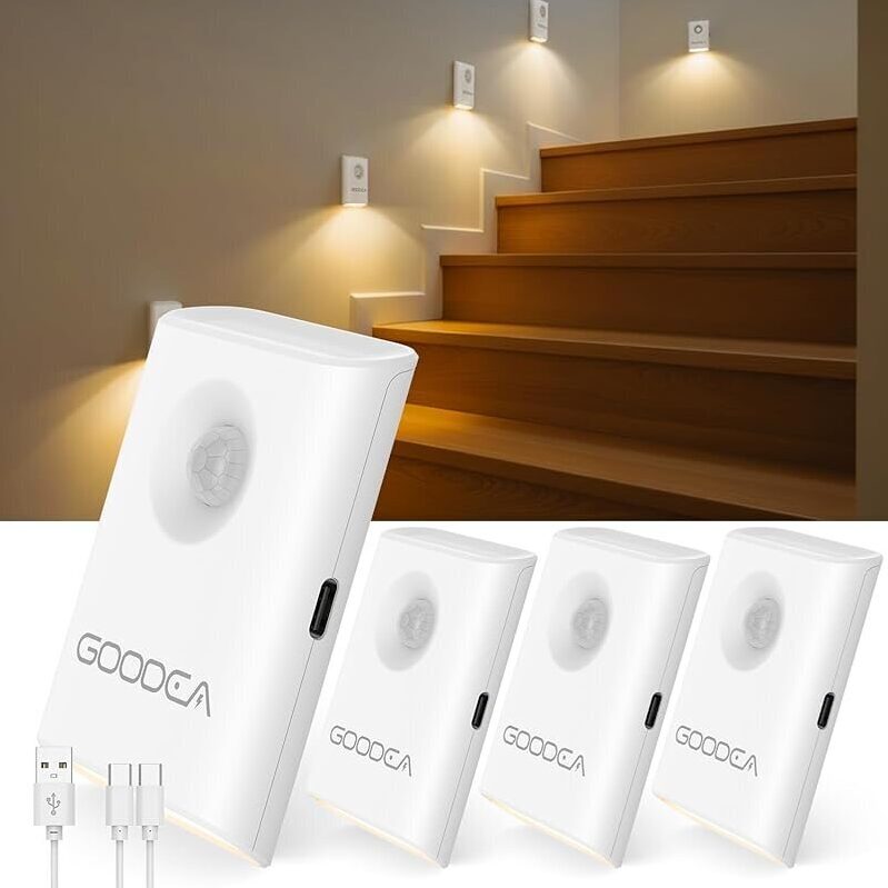 4pk Goodea Rechargeable Battery Night Light w/Motion Sensor - Smart Home Lighting