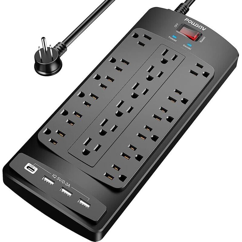 POWAVA Surge Protector with 18 Outlets and 4 USB Ports 6-FT