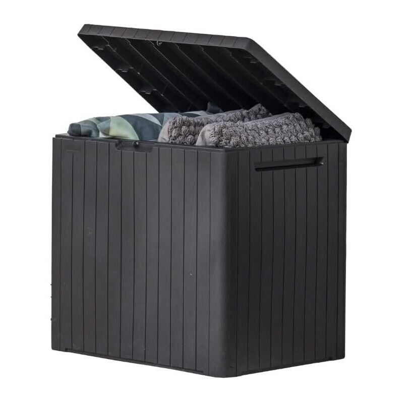 Keter City 30 Gallon Resin Outdoor Storage Box & Side Table - Perfect for Garden
