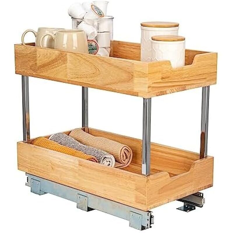 GLIDEZ Wood 2-Tier Sliding Cabinet Organizer - Premium Kitchen Storage