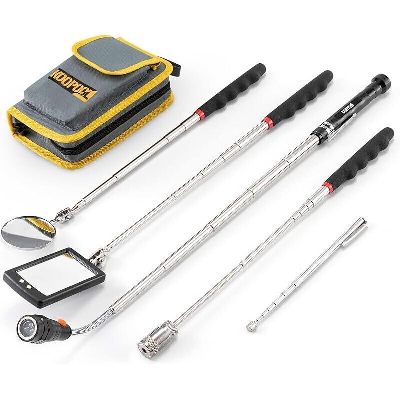 Koopool Magnetic Pickup Tool Set with LED and Mirror - Perfect for Dark Spaces