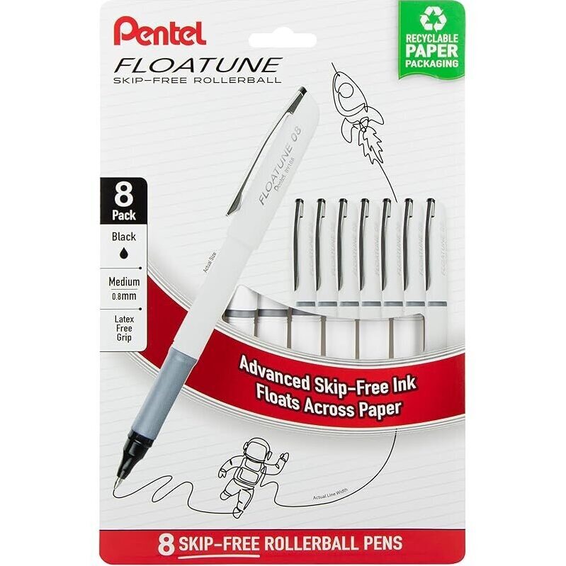 8-Pack Pentel Floatune Rollerball Pens 0.8mm Medium Point