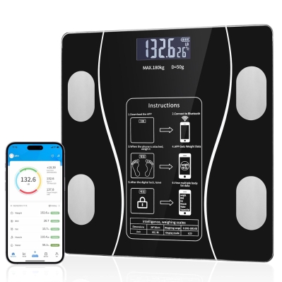 Bluetooth Smart Scale for Body Weight - 13 Health Metrics with BMI and Muscle Mass (Black)