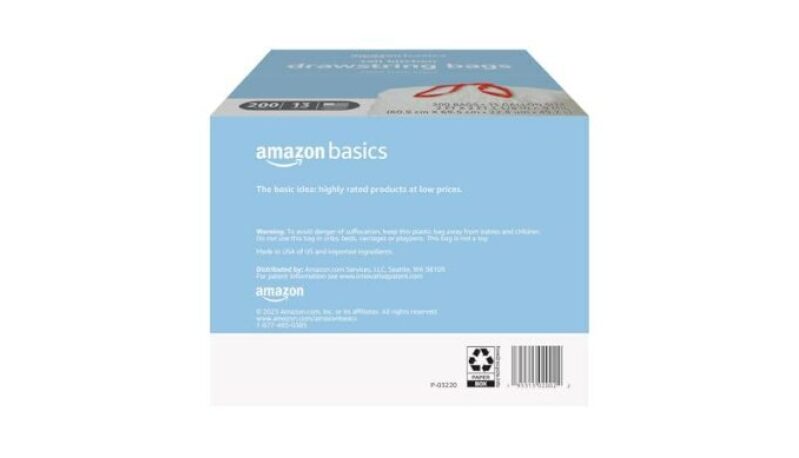 Amazon Basics Tall Kitchen Drawstring Trash Bags, 13 Gallon, 200 Count
