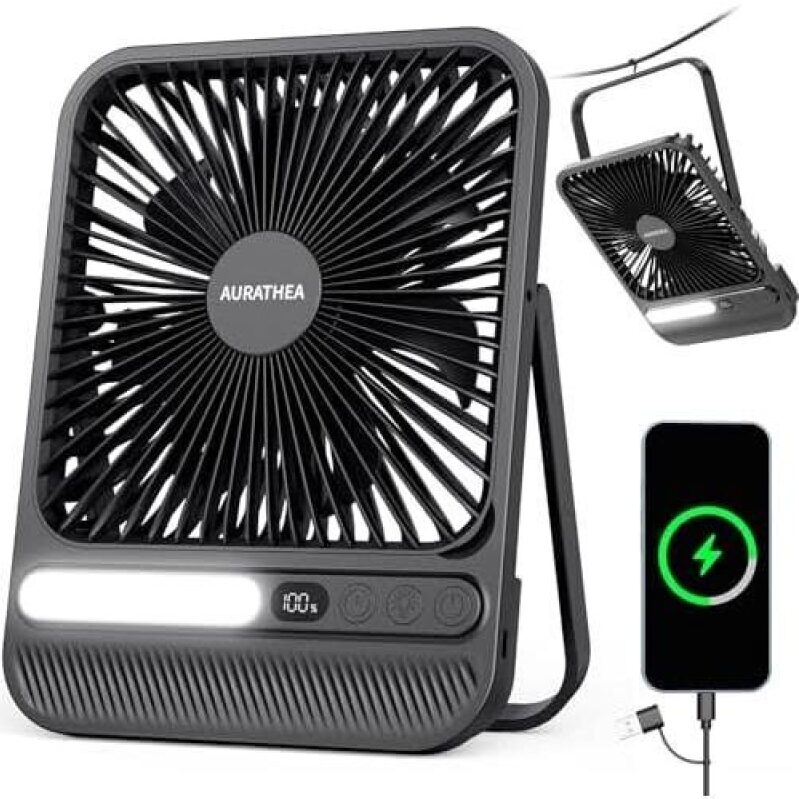 Portable 10000mAh Fan with 7-inch LED Light and Timer - 64% OFF