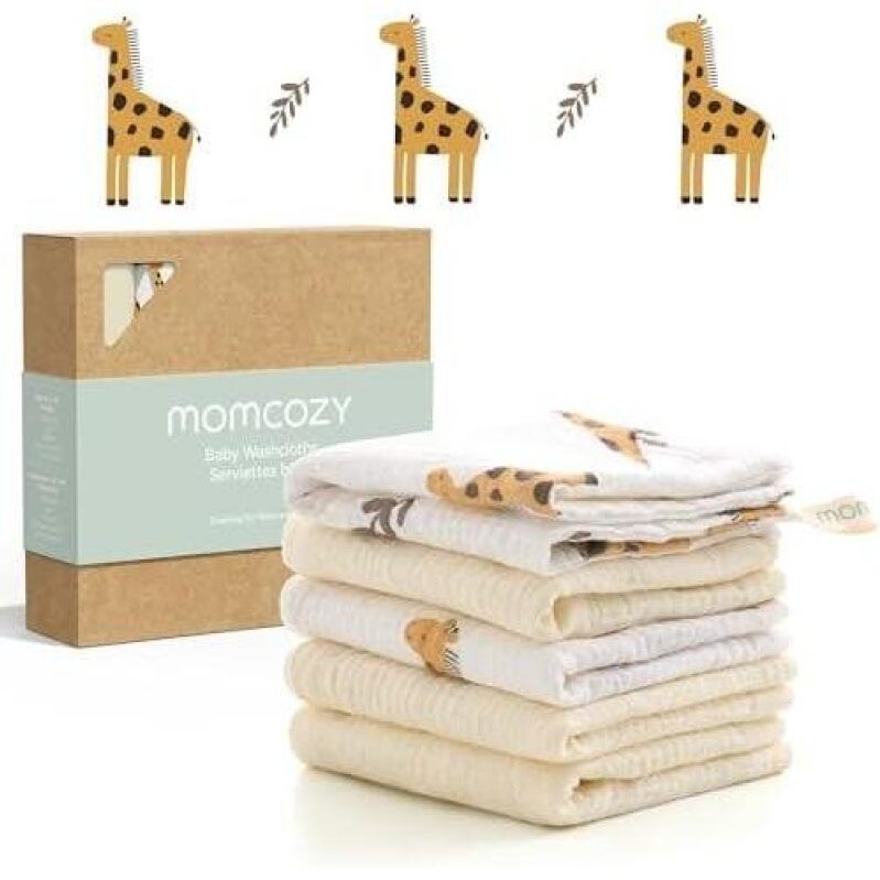 Momcozy Soft & Absorbent Baby Washcloths - 4 Layer Design | Medium Thickness | Premium Cotton for Newborns' Skin - Great for Bathing