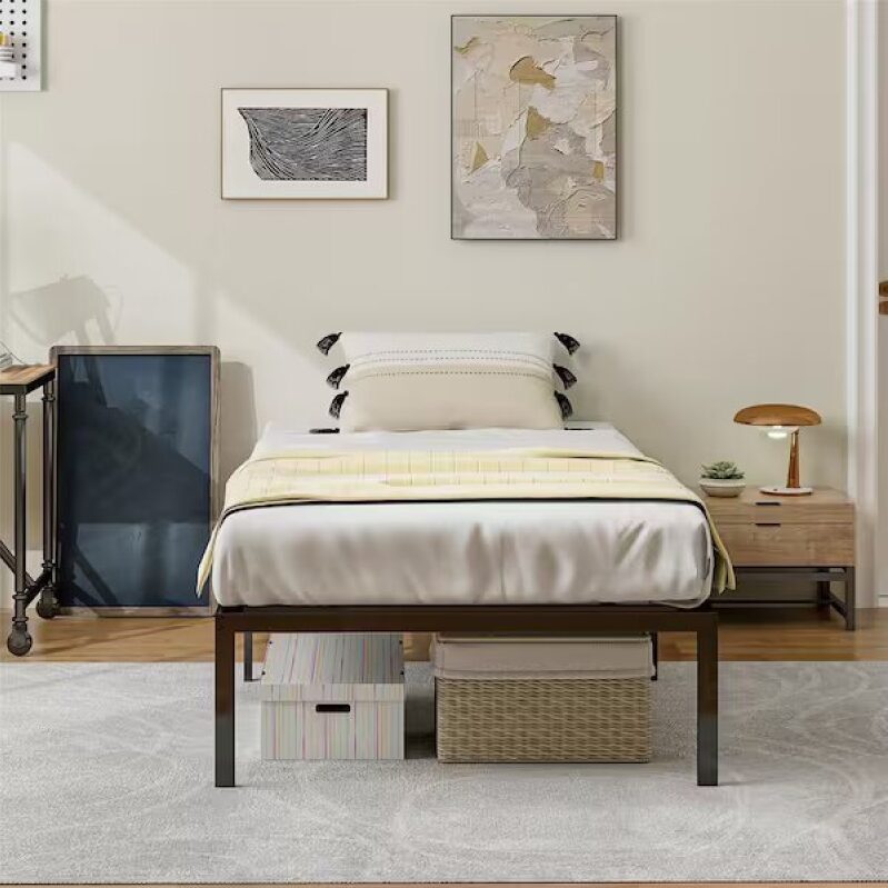 Costway Black Metal Steel Frame Twin Platform Bed for $69