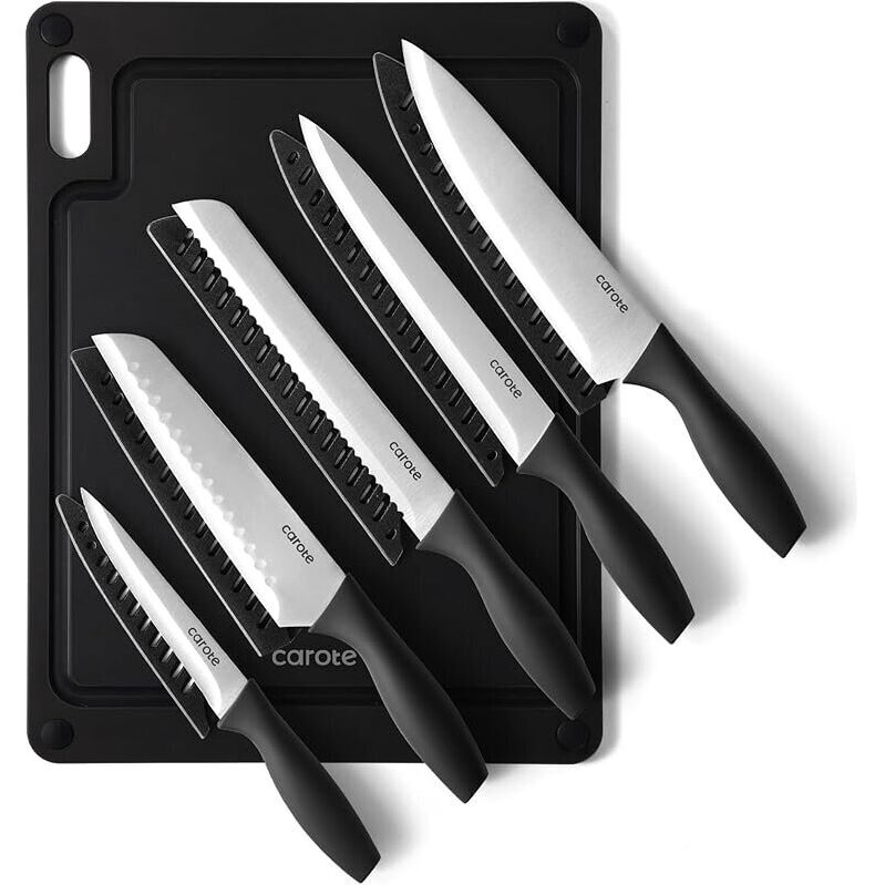 CAROTE Kitchen Knife Set 11 Pcs w/5 Blade Guards - Essential Kitchen Tools