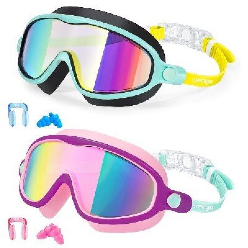 Seago Kids Swim Goggles 2-Pack - Anti-Fog, UV Protection, Adjustable Straps