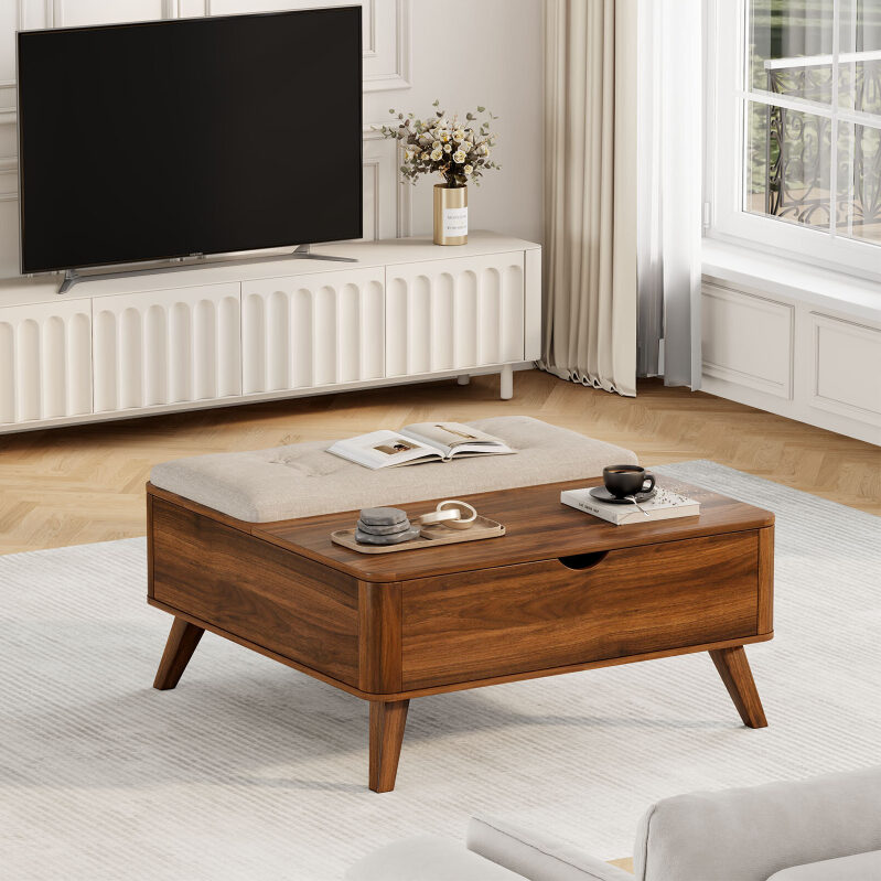 Flycity Large Square Lift-Top Coffee Table with Storage - Stylish & Functional