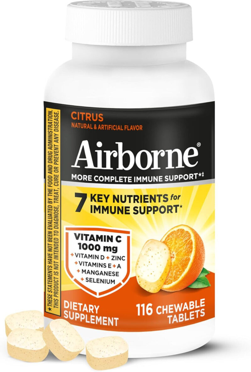 Airborne Vitamin C + Zinc Chewable Tablets 1000mg - Immune Support