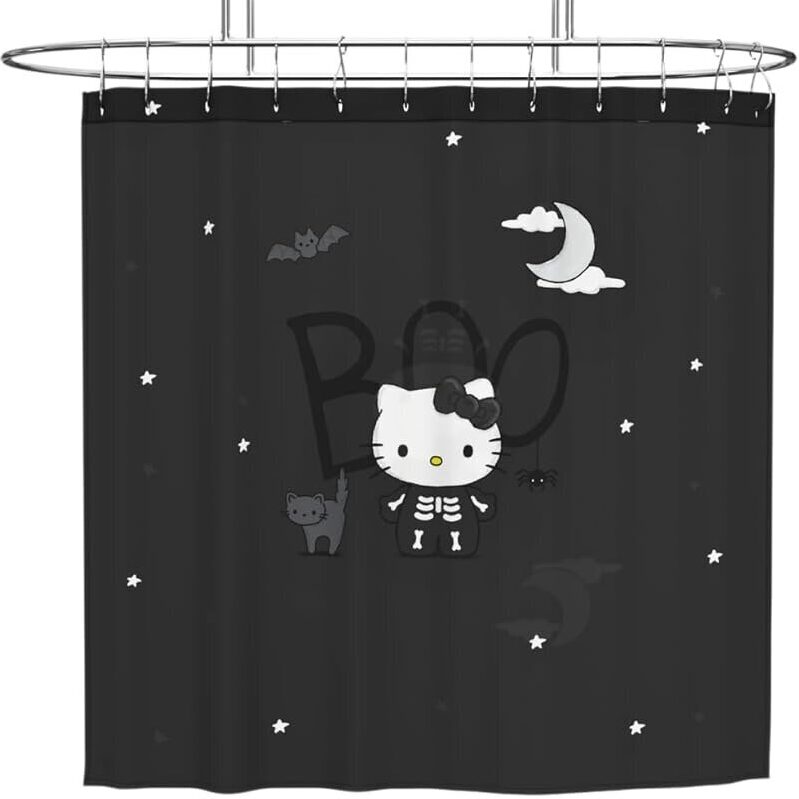 Halloween-Themed Hello Kitty Skeleton Shower Curtain