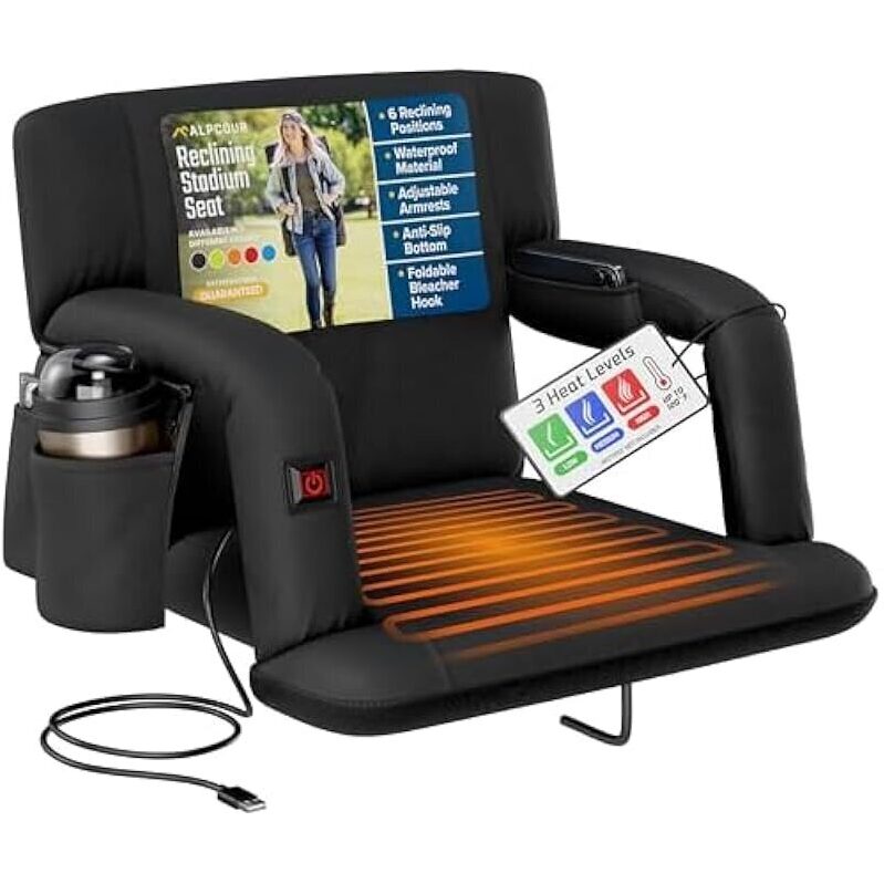 Alpcour Heated Reclining Stadium Seat for Bleachers - Ultimate Comfort and Convenience