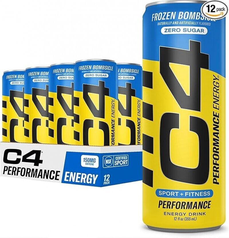 C4 Energy Drink 12oz (Pack of 12) - Frozen Bombsicle - Sugar Free Pre Workout Performance Drink with No Artificial Colors or Dyes