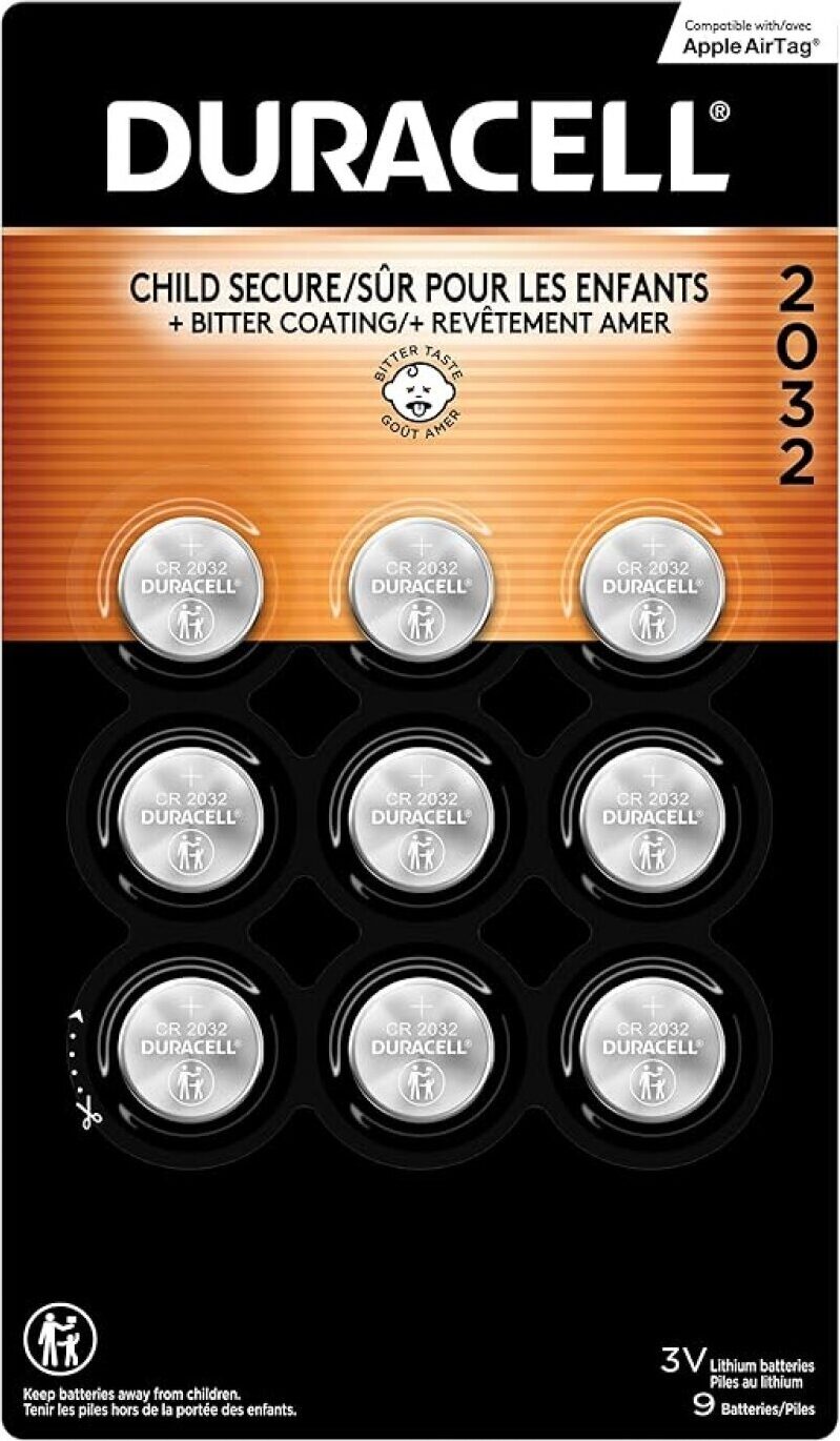 Duracell 2032 Lithium Button Cell Batteries - 9 Pack, Child Safe