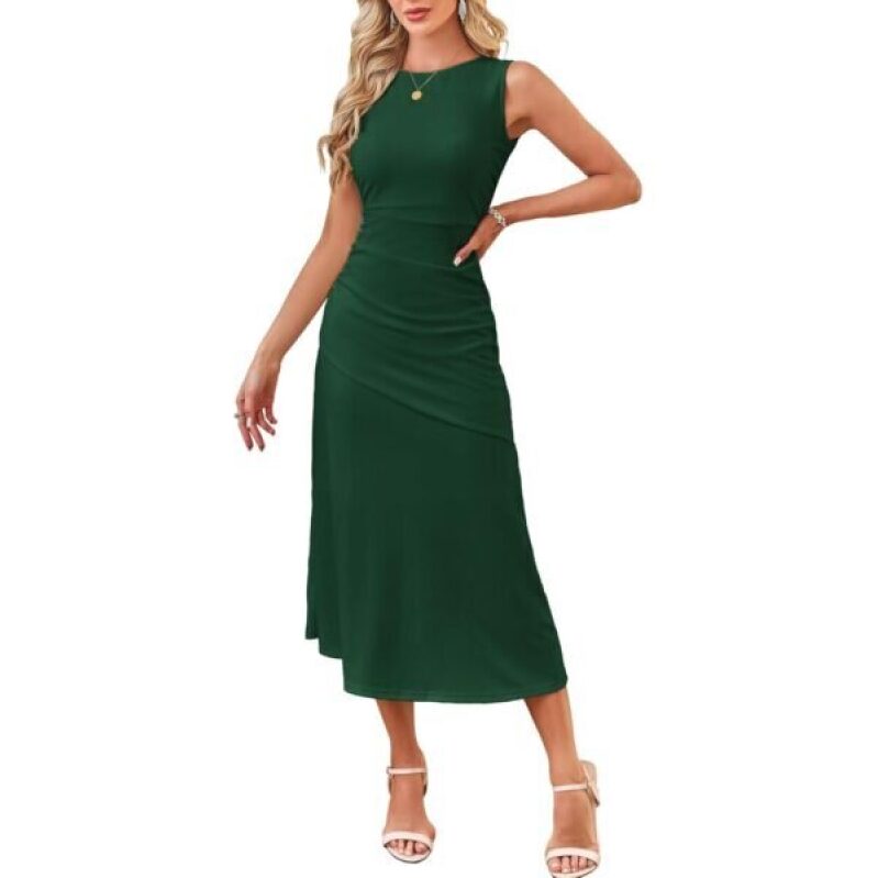Elegant Sleeveless Maxi Dress - Dark Green - Discounted 30%